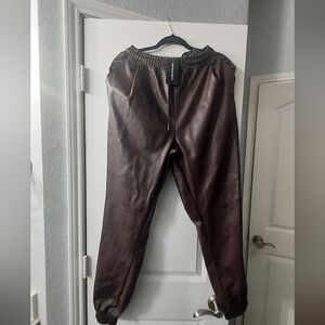WoMen's Brown Leather  Jogger Pants
